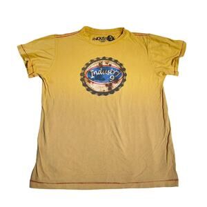 Industry 9 T-Shirt Mens Extra Large 100% Cotton Yellow Fades To Tan Red Contrast